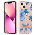 thumbnail image 1 of Allytech Floral Series Soft TPU Back Cover Ring Holder Kickstand Bumper Translucent Shockproof Slim Shell Cell Phone Case Cover for Apple iPhone 13 mini, Blue Flower, 1 of 4
