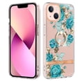 thumbnail image 1 of Allytech Floral Series Soft TPU Back Cover Ring Holder Kickstand Bumper Translucent Shockproof Slim Shell Cell Phone Case Cover for Apple iPhone 14 Plus, Green Flower, 1 of 4