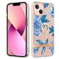 thumbnail image 1 of Allytech Floral Series Soft TPU Back Cover Ring Holder Kickstand Bumper Translucent Shockproof Slim Shell Cell Phone Case Cover for Apple iPhone 15 Pro Max, Blue Flower, 1 of 4