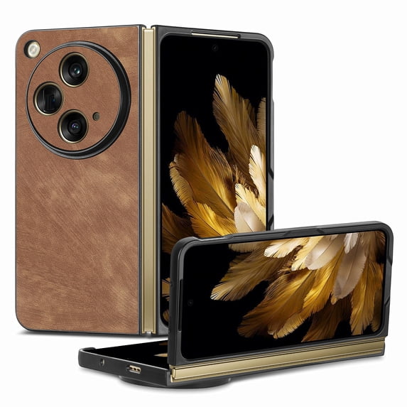 Allytech Folding Phone Case Compatible for OnePlus Open, Ultra Slim Luxury Premium PU Leather Shockproof Anti-Fall Skin Friendly Cover Case for OnePlus Open/Oppo Find N3 2023 - Brown