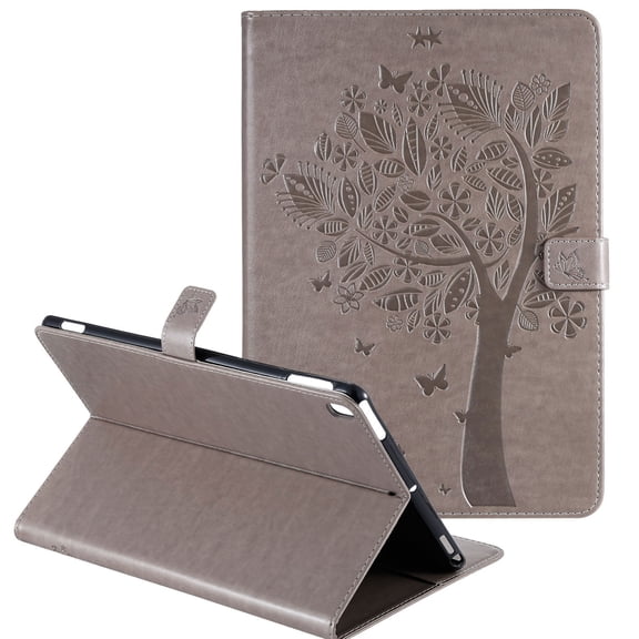 Allytech Folio Case for New iPad 7th Generation 2019, PU Leather Slim Smart Cover Auto Sleep Wake Folio Kickstand Lightweight Shockproof Cards Pocket Wallet Case Cover for Apple iPad 10.2",Gray