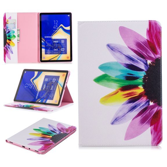 Allytech Folio Case for Samsung Galaxy Tab S4 10.5 2018 Model SM-T830/T835/T837, [Corner Protection] Premium PU Leather Stand Case Cover with Credit Card Cash Holder, Sun Flower