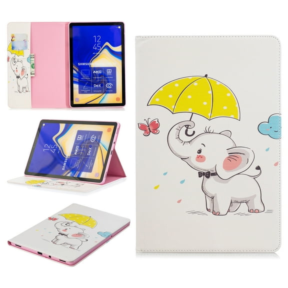 Allytech Folio Case for Samsung Galaxy Tab S4 10.5 2018 Model SM-T830/T835/T837, [Corner Protection] Premium PU Leather Stand Case Cover with Credit Card Cash Holder, Elephant