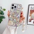 thumbnail image 1 of Allytech Full Glitter Diamond Case for iPhone 15 Plus, Luxury Sparkle Bling Butterfly Flower for Women Girls, Shockproof Hybrid Protective Phone Case with Fashion Detachable Wrist Strap - Silver, 1 of 7