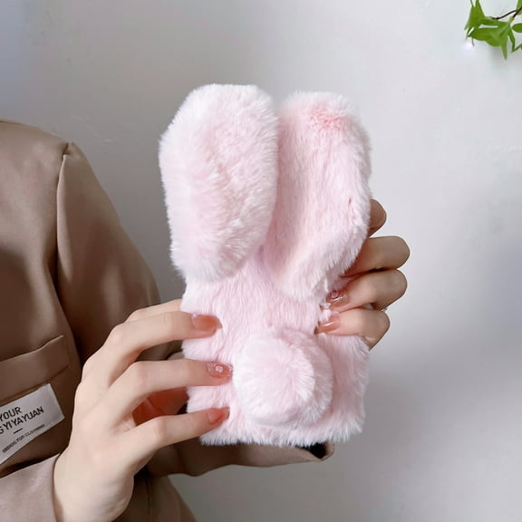 Allytech Furry Bunny Case Cover for Samsung Galaxy A33 5G, Chic Luxury Faux Fur Rabbit Design Girly Back Case for Girls Women Shockproof Bumper Soft Fluffy Cover - Pink