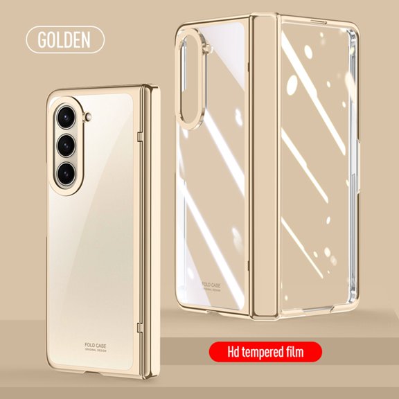 Allytech Galax Z Fold5 Case with HD Clear Screen Protector, Z Fold 5 Cover, Full Body Protective Hinge Protection Anti-Scratch Drop Proof Bumper Phone Case for Samsung Galaxy Z Fold5 - Gold