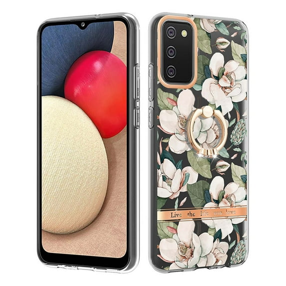 Allytech Galaxy A02s Case Cover, Soft TPU Back Cover with Ring Holder Stand Shockproof Anti-Scratch Slim Fit Bumper Phone Case for Samsung Galaxy A02s, Flower