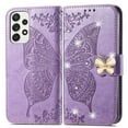 thumbnail image 1 of Allytech Galaxy A03s Wallet Case, Bling Diamond Butterfly PU Leather Flip Cards Holder Hand Wrist Wallet Cover Case for Samsung Galaxy A03s 6.5" - Light Purple, 1 of 6