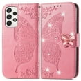 thumbnail image 1 of Allytech Galaxy A03s Wallet Case, Bling Diamond Butterfly PU Leather Flip Cards Holder Hand Wrist Wallet Cover Case for Samsung Galaxy A03s 6.5" - Pink, 1 of 7