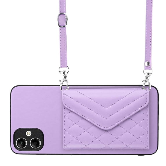 Allytech Galaxy A04E Wallet Case with Shoulder Strap, Luxury PU Leather RFID Blocking Protectve Anti-Scratch Bumper Cards Slots Magnetic Closure Phone Case Cover for Samsung Galaxy A04E, Purple