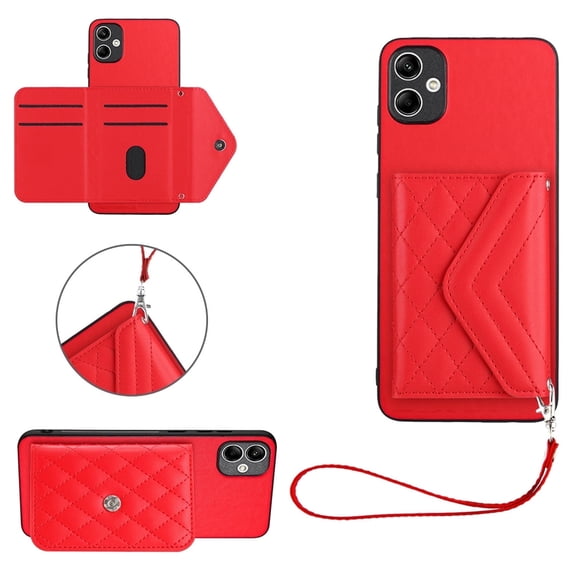 Allytech Galaxy A05 Wallet Case with Hand Wrist, Luxury PU Leather Shockproof RFID Blocking Cards Slots Stand Magnetic Closure Phone Case Cover for Samsung Galaxy A05, Red