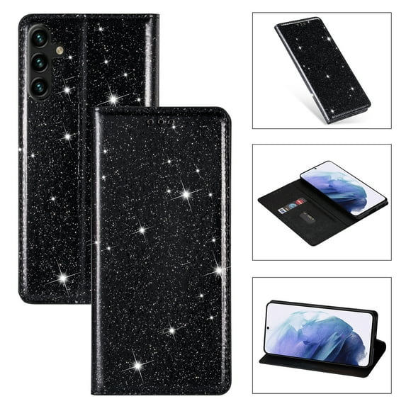 Allytech Galaxy A05S Wallet Case Bling Glitter Design, Slim PU Leather Cards Holder Flip Stand Cover for Girls Women Shockproof Wallet Case for Samsung Galaxy A05S - Black