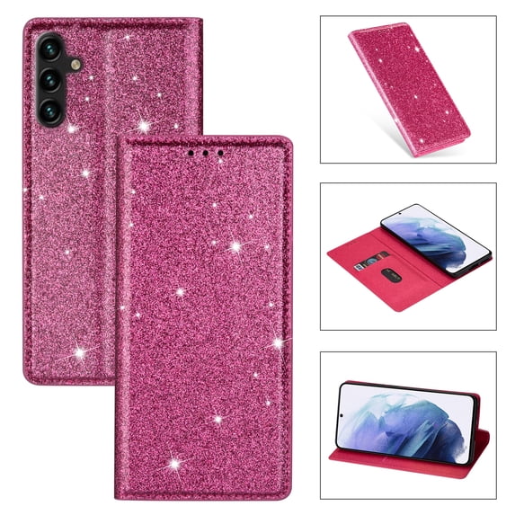 Allytech Galaxy A05S Wallet Case Bling Glitter Design, Slim PU Leather Cards Holder Flip Stand Cover for Girls Women Shockproof Wallet Case for Samsung Galaxy A05S - Rose