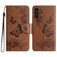 thumbnail image 1 of Allytech Galaxy A05S Wallet Case,  PU Leather Butterfly Embossed Flip Folio Stand Protective Shockproof Cards Holder Hand Wrist Bumper Phone Case Cover for Samsung Galaxy A05S- Brown, 1 of 7