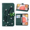 thumbnail image 1 of Allytech Galaxy A12 5G Case, Bling Diamond Butterfly Embossed Wallet Flip PU Leather Shockproof Magnetic Closure Card Slots Stand Case with Hand Strap for Samsung Galaxy A12 5G (6.5 inch), Green, 1 of 5