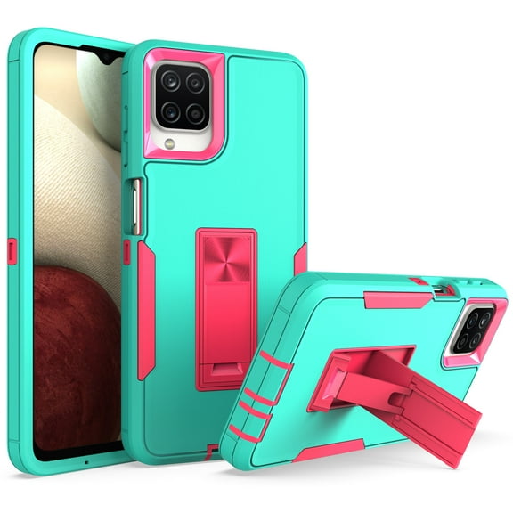 Allytech Galaxy A12 Case for Samsung A12 Cover, Hard PC + Grade TPU Shockproof Anti-Scratch Built-in Kickstand Support Magnetic Car Mount Rugged Case for Samsung Galaxy A12 6.5", Green+Rose