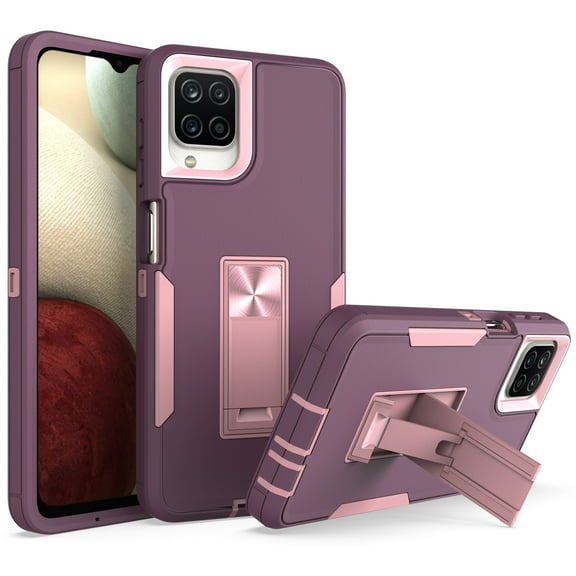 Allytech Galaxy A12 Case for Samsung A12 Cover, Hard PC + Grade TPU Shockproof Anti-Scratch Built-in Kickstand Support Magnetic Car Mount Rugged Case for Samsung Galaxy A12 6.5", Purple+Rosegold