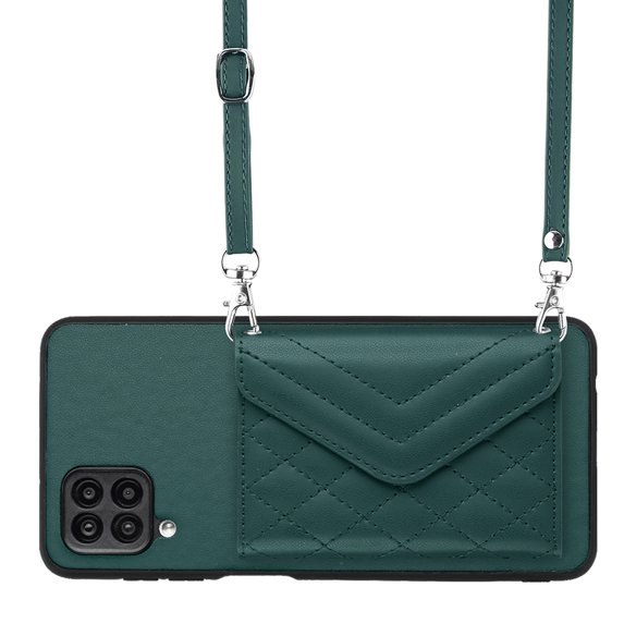 Allytech Galaxy A12 Wallet Case with Shoulder Strap, Luxury PU Leather RFID Blocking Protectve Anti-Scratch Bumper Cards Slots Magnetic Closure Phone Case Cover for Samsung Galaxy A12, Green