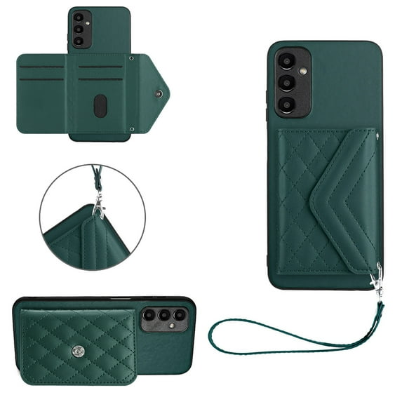 Allytech Galaxy A13 5G Wallet Case with Hand Wrist, Luxury PU Leather Shockproof RFID Blocking Cards Slots Stand Magnetic Closure Phone Case Cover for Samsung Galaxy A13 5G, Green