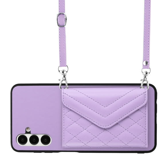 Allytech Galaxy A13 5G Wallet Case with Shoulder Strap, Luxury PU Leather RFID Blocking Protectve Anti-Scratch Bumper Cards Slots Magnetic Closure Phone Case Cover for Samsung Galaxy A13 5G, Purple