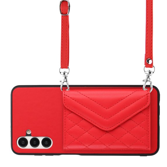 Allytech Galaxy A13 5G Wallet Case with Shoulder Strap, Luxury PU Leather RFID Blocking Protectve Anti-Scratch Bumper Cards Slots Magnetic Closure Phone Case Cover for Samsung Galaxy A13 5G, Red