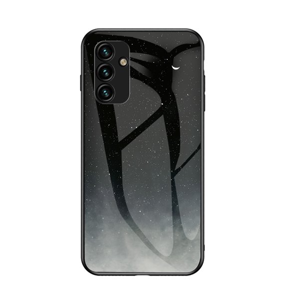 Allytech Galaxy A14 5G Case for Girl Women, Tempered Glass Back Cover TPU Inner Galaxy Design Shockproof Anti-scratch Drop Protective Case Cover for Samsung Galaxy A14 5G 6.6" -Black