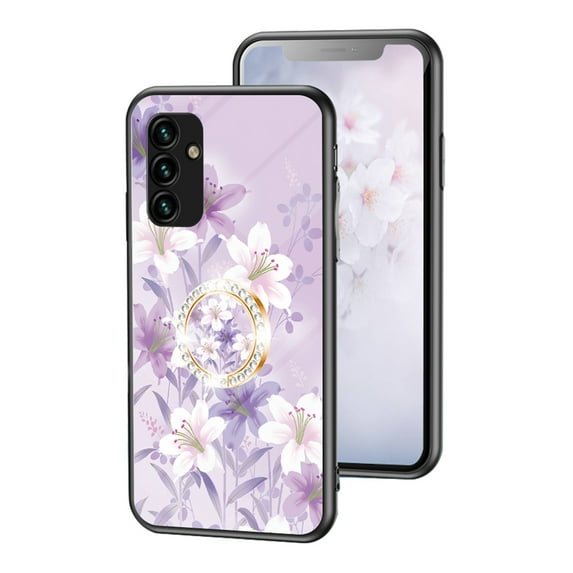 Allytech Galaxy A14 5G Case with Stand, Soft TPU Back Cover for Ring Holder Stand Glitter Bling Design Shockproof Anti-scratch Drop Protective Case Shell for Samsung Galaxy A14 5G - Purple Flower