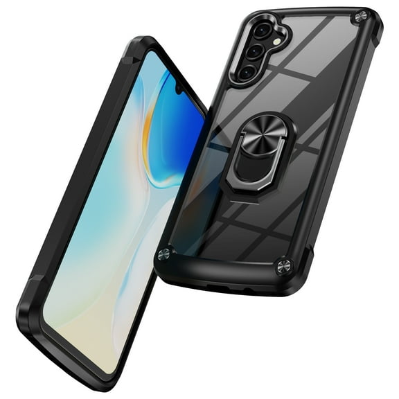 Allytech Galaxy A14 5G Case with Screen Protector, Shockproof Slim Fit Cover with Ring Holder Clear Case Cover for Samsung Galaxy A14 5G 6.6" - Black