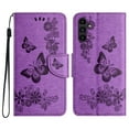 thumbnail image 1 of Allytech Galaxy A15 5G Wallet Case, PU Leather Butterfly Embossed Flip Folio Stand Protective Shockproof Cards Holder Hand Wrist Bumper Phone Case Cover for Samsung Galaxy A15 5G - Purple, 1 of 7