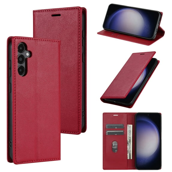 Allytech Galaxy A15 Wallet Case, RFID Blocking PU Leather Flip Cover Stand Business Retro Shockproof Protective Phone Case for Samsung Galaxy A15 - Red