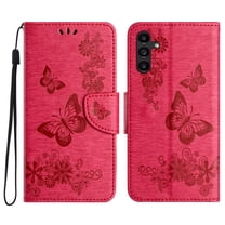 Allytech Galaxy A17 5G Wallet Case, PU Leather Butterfly Embossed Flip Folio Stand Protective Shockproof Cards Holder Hand Wrist Bumper Phone Case Cover for Samsung Galaxy A17 5G - Rose
