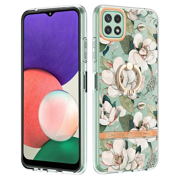 Allytech Galaxy A22 4G Case Cover, Soft TPU Back Cover with Ring Holder Stand Shockproof Anti-Scratch Slim Fit Bumper Phone Case for Samsung Galaxy A22 4G, Flower
