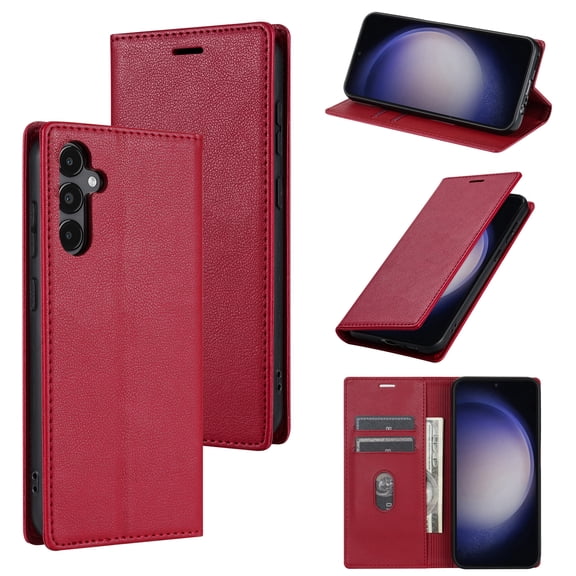 Allytech Galaxy A22 4G Wallet Case, RFID Blocking PU Leather Flip Cover Stand Business Retro Shockproof Protective Phone Case for Samsung Galaxy A22 4G - Red