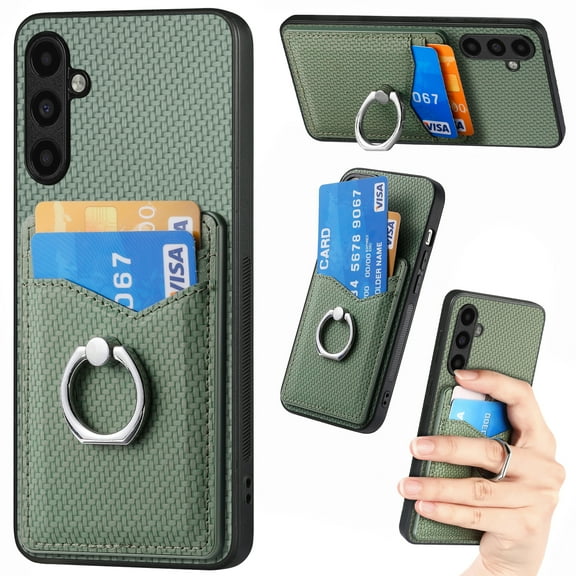 Allytech Galaxy A22 4G Wallet Case with Ring Holder Stand, Slim Fit Fashion Back Case with Cards Holder Lightweight Bumper Anti-Scratch Phone Case for Samsung Galaxy A22 4G - Green