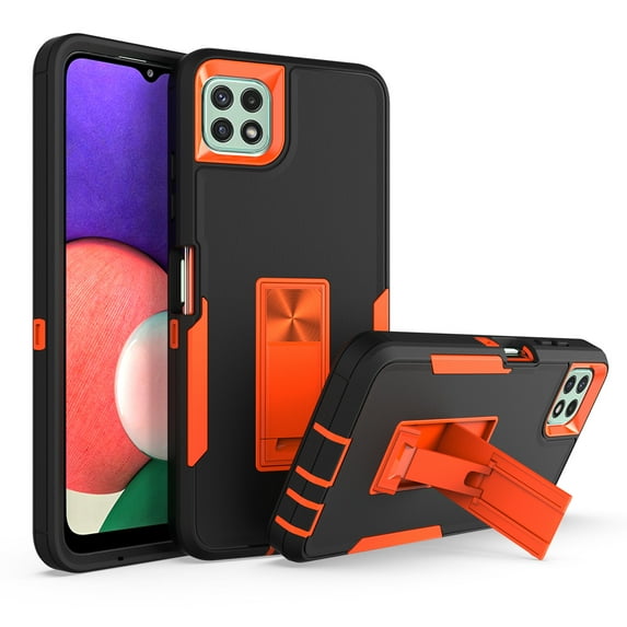 Allytech Galaxy A22 5G Case for Samsung A22 5G Cover, Hard PC + TPU Shockproof Anti-Scratch Built-in Kickstand Support Magnetic Car Mount Rugged Case for Samsung Galaxy A22 5G 6.6", Black+Orange