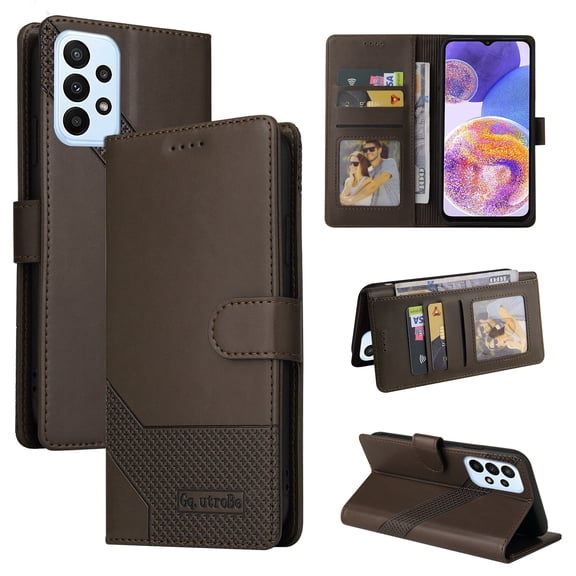 Allytech Galaxy A23 4G Case Wallet, Book Style Flip Cover TPU Rubber PU Leather Kickstand Cards Slots Wallet Anti-scratch Bumper Case for Samsung Galaxy A23 4G 6.6-Inch 2022 - Brown