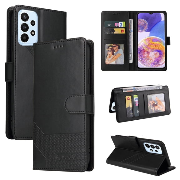 Allytech Galaxy A23 4G Case Wallet, Book Style Flip Cover TPU Rubber PU Leather Kickstand Cards Slots Wallet Anti-scratch Bumper Case for Samsung Galaxy A23 4G 6.6-Inch 2022 - Black