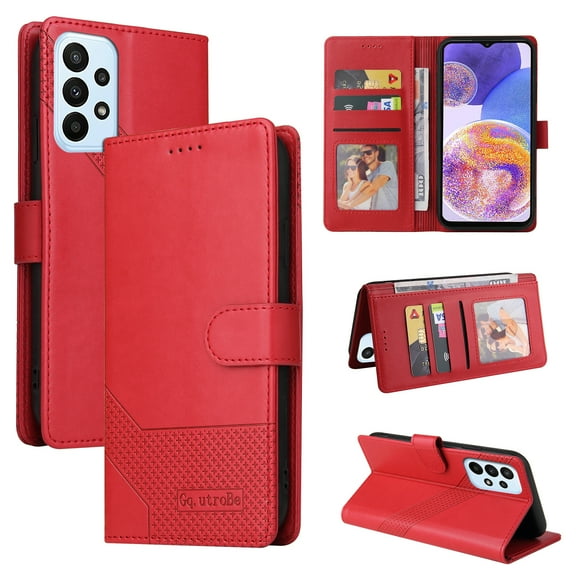 Allytech Galaxy A23 4G Case Wallet, Book Style Flip Cover TPU Rubber PU Leather Kickstand Cards Slots Wallet Anti-scratch Bumper Case for Samsung Galaxy A23 4G 6.6-Inch 2022 - Red