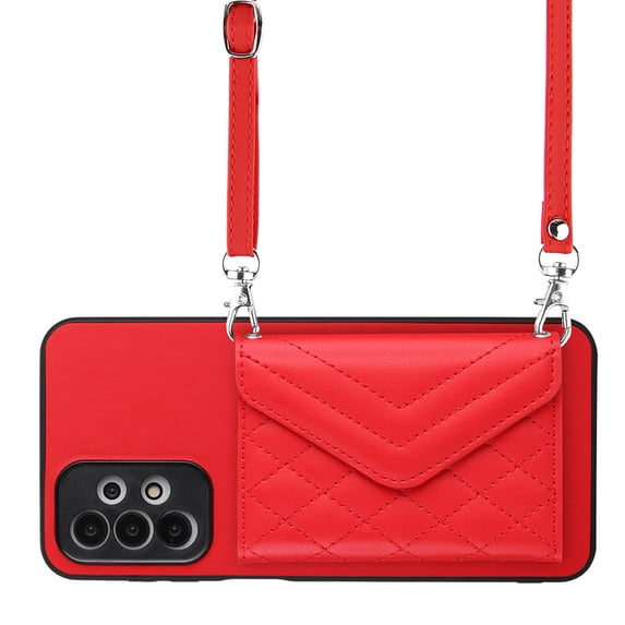 Allytech Galaxy A23 4G Wallet Case with Shoulder Strap, Luxury PU Leather RFID Blocking Protectve Anti-Scratch Bumper Cards Slots Magnetic Closure Phone Case Cover for Samsung Galaxy A23 4G, Red