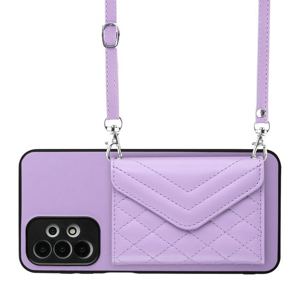 Allytech Galaxy A23 4G Wallet Case with Shoulder Strap, Luxury PU Leather RFID Blocking Protectve Anti-Scratch Bumper Cards Slots Magnetic Closure Phone Case Cover for Samsung Galaxy A23 4G, Purple
