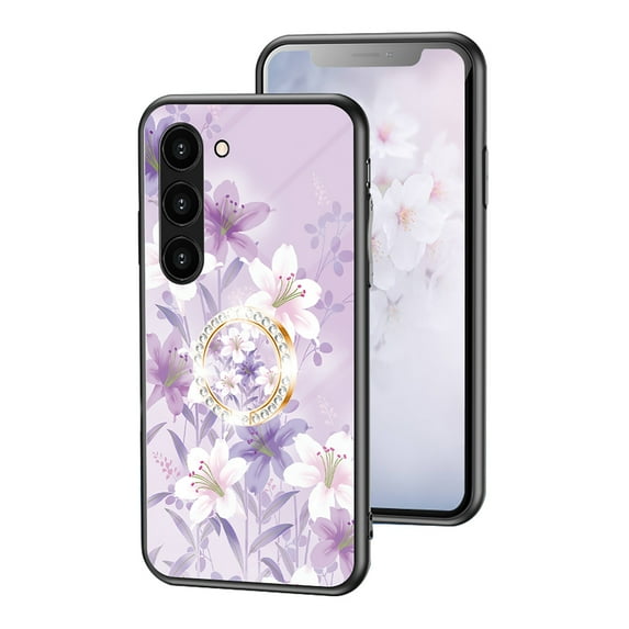 Allytech Galaxy A24 4G Case with Glitter Ring Holder, Floral Design TPU Back Cover for Girls Women Anti-Scratch Kickstand Shockproof Bumper Phone Case for Samsung Galaxy A24 4G