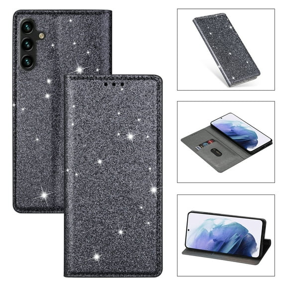 Allytech Galaxy A24 4G Wallet Case Bling Glitter Design, Slim PU Leather Cards Holder Flip Stand Cover for Girls Women Shockproof Wallet Case for Samsung Galaxy A24 4G - Gray