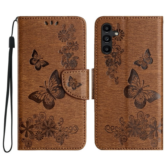 Allytech Galaxy A24 4G Wallet Case, PU Leather Butterfly Embossed Flip Folio Stand Protective Shockproof Cards Holder Hand Wrist Bumper Phone Case Cover for Samsung Galaxy A24 4G - Brown