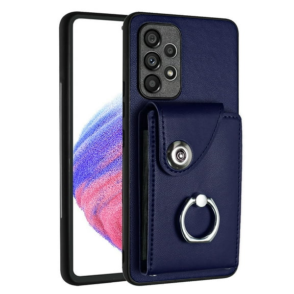 Allytech Galaxy A24 4G Wallet Case with Ring Holder Stand, Retro PU Leather Cards Slots Shockproof Kickstand Anti-Scratch Protective Phone Case for Samsung Galaxy A24 4G - Blue