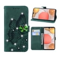 thumbnail image 1 of Allytech Galaxy A32 5G Case, Bling Diamond Butterfly Embossed Wallet Flip PU Leather Shockproof Magnetic Closure Card Slots Stand Case with Hand Strap for Samsung Galaxy A32 5G (6.5 inch), Green, 1 of 5