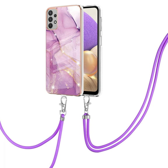 Allytech Galaxy A32 5G Case [Not for A32 4G Phone], Luxury Marble Pattern TPU Rubber Slim Fit Anti-scratch Shock-absorbing Back Cover with Shoulder Strap Case for Samsung Galaxy A32 5G, Lightpurple