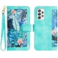 thumbnail image 1 of Allytech Galaxy A32 5G Wallet Case Cover, Flower Pattern PU Leather Shoulder Strap Hand Wrist Flip Cover for Girls Women Stand Protective Wallet Case for Samsung Galaxy A32 5G - Green, 1 of 14