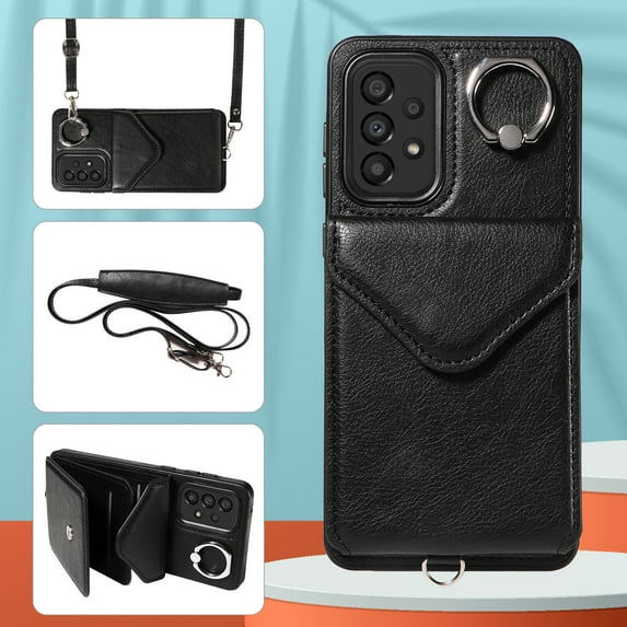 Allytech Galaxy A33 5G Case Wallet with Cards Holder & Detachable Shoulder Strap, Ring Holder Kickstand Vintage PU Leather Shockproof Wallet Case Cover for Samsung Galaxy A33 5G - Black