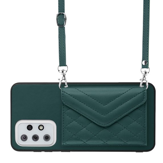 Allytech Galaxy A33 5G Wallet Case with Shoulder Strap, Luxury PU Leather RFID Blocking Protectve Anti-Scratch Bumper Cards Slots Magnetic Closure Phone Case Cover for Samsung Galaxy A33 5G, Green