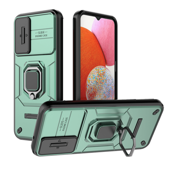 Allytech Galaxy A34 5G Case with Sliding Camera Lens Protector, Rugged Hybrid PC TPU Back Cover with Ring Holder Stand Military Grade Protection Phone Case for Samsung Galaxy A34 5G - Green